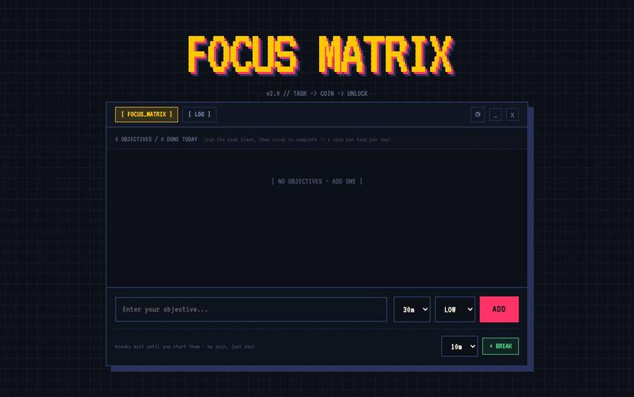 Focus Matrix, a terminal-styled objective tracker