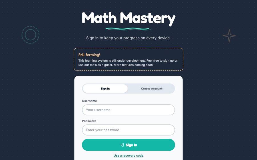Math Mastery sign-in screen